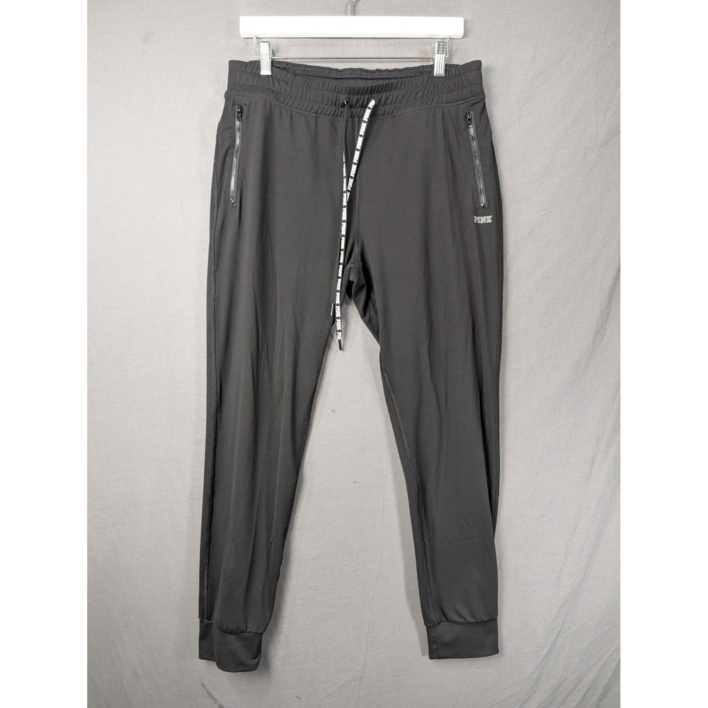 Victoria Secret PINK Black Jogger Sweatpants Zipper Pockets Large‎ 6049